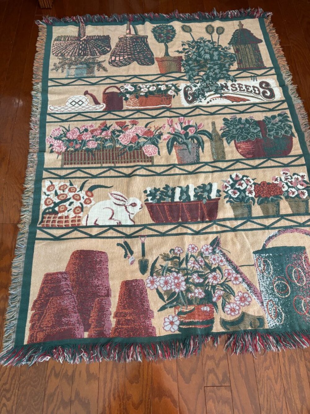 Goodwin Weavers Vintage 100% Cotton 60" x 48" Bunny Garden Plants Throw
